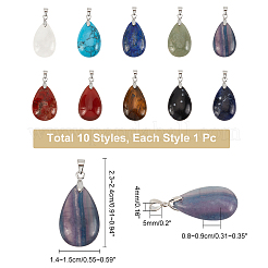 10pcs 10 pendentifs de pierres précieuses naturelles et synthétiques de style&nbsp;G-NB0002-57