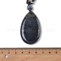 Colliers longs en perles de verre avec pendentif en forme de larme en sodalite naturelle&nbsp;GG-CBAE048-01B