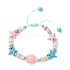 Bracelets tressés en perles de turquoise synthétique et de coquillages d'eau douce naturels pour femmes&nbsp;BJEW-JB12023