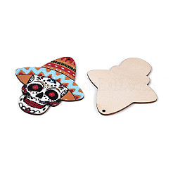 12 pendentif décoratif en bois imprimé tête de mort avec impression UV sur une seule face&nbsp;WOOD-N020-02