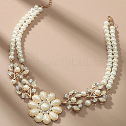 Legierung Kristall Strass Blume Anhänger Runde Imitation Perle Doppelschicht Halsketten für Frauen&nbsp;FS-WG4730C-01