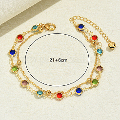 Modische doppellagige Fußkettchen aus Messing mit Zirkonia in echtem 18 Karat vergoldetem Casual-Stil&nbsp;HU5590