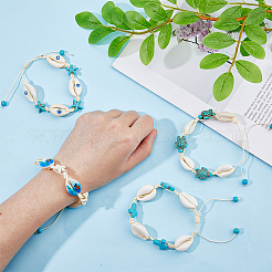 4 Stück 4 Stil natürliche Muschel mit bösem Blick geflochtene Perlenarmbänder Set&nbsp;BJEW-FI0001-74
