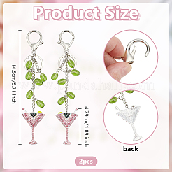 2 breloque en alliage de strass pour verre à vin avec porte-clés en perles de verre K9&nbsp;KEYC-OC00010