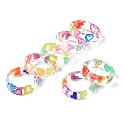 Transparenter Harz-Liebesherz-Wort-Fingerring für Frauen&nbsp;RJEW-T022-023