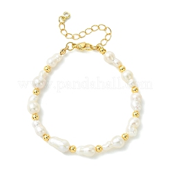 Armbänder aus natürlichen barocken Keshi-Perlen und Messingperlen für Damen&nbsp;BJEW-JB13957