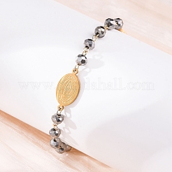 201 bracelets à breloques en acier inoxydable et verre galvanisé avec médaille miraculeuse et croix vierge&nbsp;BJEW-B078-163G