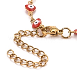 Emaille-Herz mit bösem Blick Gliederkettenarmband&nbsp;BJEW-P271-06G