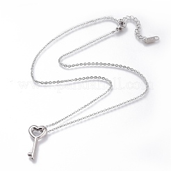 Colliers avec pendentif en forme de clé en forme de cœur en acier inoxydable 304&nbsp;NJEW-I240-16