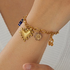 Bracelets multi-breloques en acier inoxydable 304 avec cœur&nbsp;WGC6D23-01