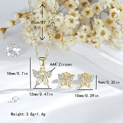 Ensembles de colliers et boucles d'oreilles papillon en laiton avec micro pavé de zircones cubiques pour femmes&nbsp;FS-WG90C37-01