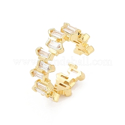 Bagues rectangulaires ouvertes en laiton avec micro pavé de zircons cubiques transparents pour femmes&nbsp;RJEW-G343-23G