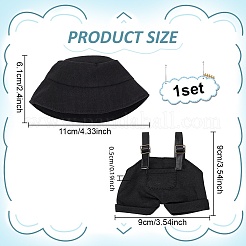 1 Stk. Hosenträgerhose aus Baumwolle und PU-Leder und 1 Stk. Fischerhut aus Stoff als Puppenzubehör&nbsp;DOLL-WR0001-05B