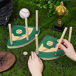 Baseball-Thema Holz Ring Organizer Displayständer mit 3 Sticks unterstützt&nbsp;RDIS-WH0030-01B