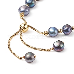 Pulsera con cuentas redondas de latón y perlas naturales teñidas&nbsp;BJEW-JB09008-03