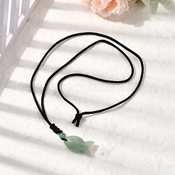 Collane con ciondolo a forma di pesce in pietra mista naturale e cordino in nylon nero&nbsp;NJEW-G185-01