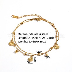 Tobilleras de una sola hebra con dije en forma de concha de acero inoxidable 304 para mujer&nbsp;WGA5262-01