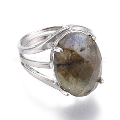 Anelli regolabili in labradorite naturale sfaccettata&nbsp;RJEW-I068-B04-1