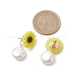Sonnenblumen-Ohrstecker aus Naturperlen und Harz&nbsp;EJEW-JE05693-01