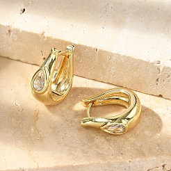 Pendientes de aro con micropavé de latón en forma de lágrima y circonitas cúbicas transparentes&nbsp;LS-EJEW-D311-109G