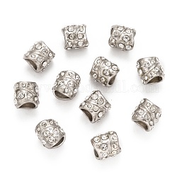 Alloy Rhinestone Beads, Large Hole Beads, Column, Platinum Metal Color, Crystal, 12~13x12mm, Hole: 8mm