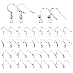 PandaHall Elite 40Pcs 2 Style Brass Earring Hooks, with Rhinestone Tray, Earring Making Accessories, Silver, 16~18.5x16.5~19mm, Hole: 2mm, Pin: 0.5~0.6mm, 20pcs/style