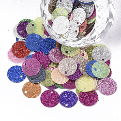 Ornament Zubehör, PVC-Kunststoff paillette / Pailletten Perlen, mit Glitzerpulver, Flachrund, Mischfarbe, 10x0.4 mm, Bohrung: 1.4 mm, ca. 430 Stk. / Beutel