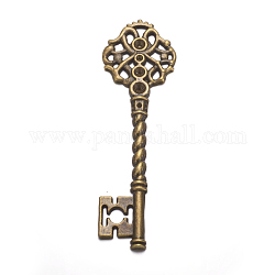 Supports clés pendentif en strass de style tibétain, sans plomb et sans cadmium, couleur de bronze antique, 68x20.5x3mm, Trou: 1mm