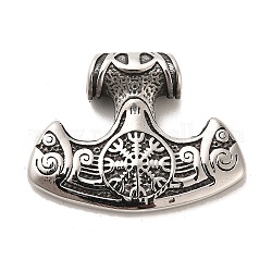 Colgantes de 304 acero inoxidable, Charms con símbolo vikingo y martillo de Thor, plata antigua, 27.5x36.5x8mm, agujero: 4 mm