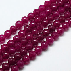 Chapelets de perles en jade de Malaisie naturelle, perles rondes teints, support violet rouge, 8mm, Trou: 1mm, Environ 49 pcs/chapelet, 15.4 pouce