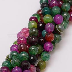 Natural Agate Bead Strands, Dyed, Faceted, Round, Colorful, 10mm, Hole: 1.5mm, about 38pcs/strand, 14 inch