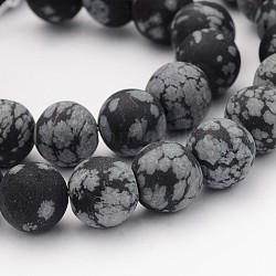 Natural Snowflake Obsidian Gemstone Beads, Frosted, Round, 10mm, Hole: 1mm, about 40pcs/strand, 14.9 inch