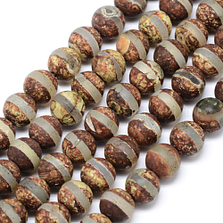Risultati dei gioielli del buddismo tibetano perline dzi con motivo a strisce in stile tibetano, perle tonde agata tibetano naturale, 8mm, Foro: 1 mm, circa 48pcs/filo, 15.74 pollice
