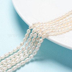 Hebras de perlas naturales cultivadas de agua dulce, idea para regalo del día de la madre, abalorios de arroz, blanco, 5.6~7x4~5mm, agujero: 0.8 mm, aproximamente 27 pcs / cadena, 7.1 pulgada (18 cm) de largo