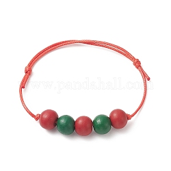 Bracelet en perles rondes tressées en bois, bracelet ajustable en polyester ciré pour femme, colorées, diamètre intérieur: 2~3-3/8 pouce (5~8.5 cm)