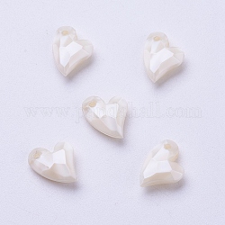 Pendentifs acryliques, perle d'imitation, cœur, facette, floral blanc, 11x9x4mm, Trou: 0.5mm