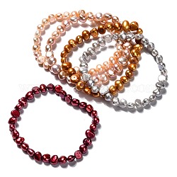 Braccialetti elasticizzati con perle d'acqua dolce coltivate naturali tinte, pepite, colore misto, diametro interno: 2-1/4 pollice (5.6 cm)
