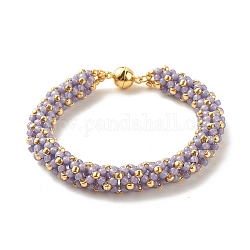 Bracelet en perles de verre avec fermoir magnétique en laiton, bracelet tressé pour femme, support violet, 7-1/2 pouce (19 cm)