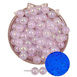 Perles acryliques lumineuses, ronde, brillent dans le noir, Prune, 12mm, Trou: 2mm, 5 pcs /sachet 