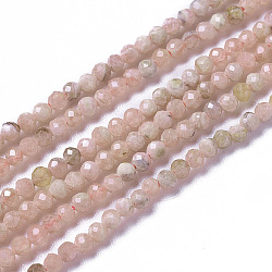 Brins de perles de rhodochrosite argentine naturelles, facette, ronde, 2~3x2~2.5mm, Trou: 0.2mm, Environ 181~210 pcs/chapelet, 15.9~16.3 pouce (40.4~41.5 cm)