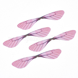 Décoration artisanale d'ailes de tissu de polyester, pour bricolage bijoux artisanat boucle d'oreille collier pince à cheveux décoration, aile de libellule, perle rose, 60~60x11~13mm