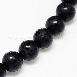 Rondes obsidienne naturelle perles sculpté mani padme de l'om hum brins, mat, 12mm, Trou: 1mm, Environ 32 pcs/chapelet, 15.7 pouce