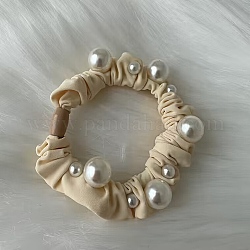 Elastischer Haarschmuck aus Stoff, Mit abs nachgemacht Perle Perle, für Mädchen oder Frauen, Scrunchie / Scrunchy Haargummis, Blumenweiß, 60 mm