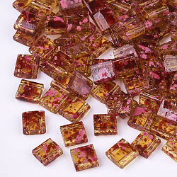 2-Loch transparente Glasperlen, antiker Stil, Rechteck, neon rosa , 5x4.5~5.5x2~2.5 mm, Bohrung: 0.5~0.8 mm