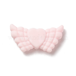 Perles focales en silicone, coeur avec l'aile, rose brumeuse, 19x38x8mm, Trou: 3mm