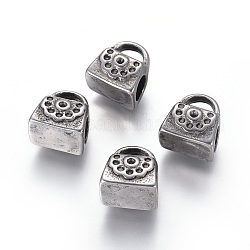 304 impostazioni di strass europei in acciaio inossidabile, perline con foro grande, scactola, argento antico, 11x10x7.5mm, Foro: 4.5 mm, adatto per strass da 1 mm