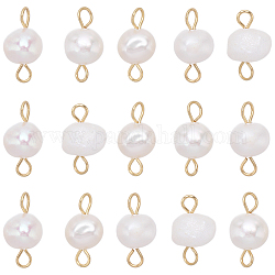 Sunnyclue 30pcs breloques de connecteur de perles d'eau douce de culture naturelle, liens de pépites, avec ton doré 304 double boucles en acier inoxydable, blanc, 13~14x6.5~7.5x4~5mm, Trou: 2~2.5mm