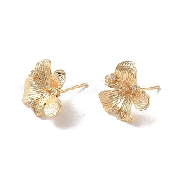 Boucles d'oreilles en laiton doré avec micro pavé de zircone cubique, montures de boucles d'oreilles pour perles semi-percées, fleur, 16.5x15mm, broche: 11x0.7mm et 1mm