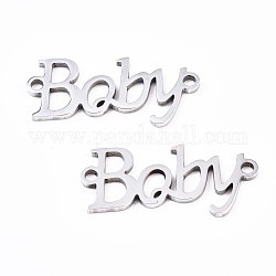 201 Stainless Steel Link Connectors, Laser Cut, Word Baby, Stainless Steel Color, 10x22x1mm, Hole: 1.5mm