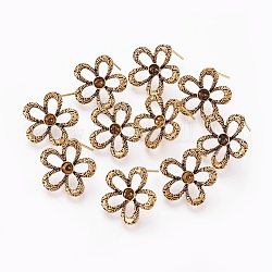 Tibetan Style Stud Earring Findings, Lead Free, Flower, Antique Golden, 19.5x20mm, fit for 4mm Rhinestone, Pin: 1mm thick